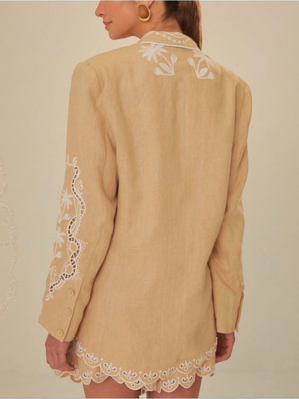 NWT FARM Rio OVERSIZE Embroidered Linen Blazer SIze XS - Picture 3 of 10